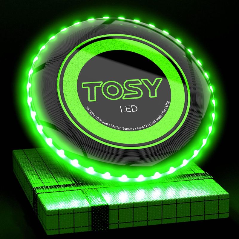 Photo 1 of TOSY Flying Disc - 16 Million Color RGB or 36 or 360 LEDs, Extremely Bright, Smart Modes, Auto Light Up, Rechargeable, Cool Fun Christmas, Birthday & Camping Gift for Men/Boys/Teens/Kids, 175g frisbee
