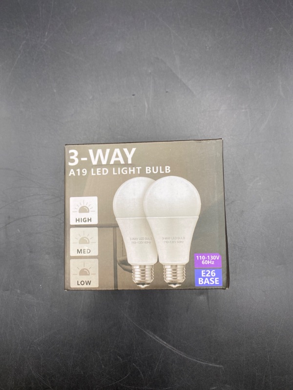 Photo 2 of LED Light Bulbs, 50 100 150W Equivalent, Briignite 3 Way Light Bulbs, Three Way A19 Light Bulbs E26 Medium Base, Daylight White 5000K, 500lm-1000lm-1500lm, 2Pack
