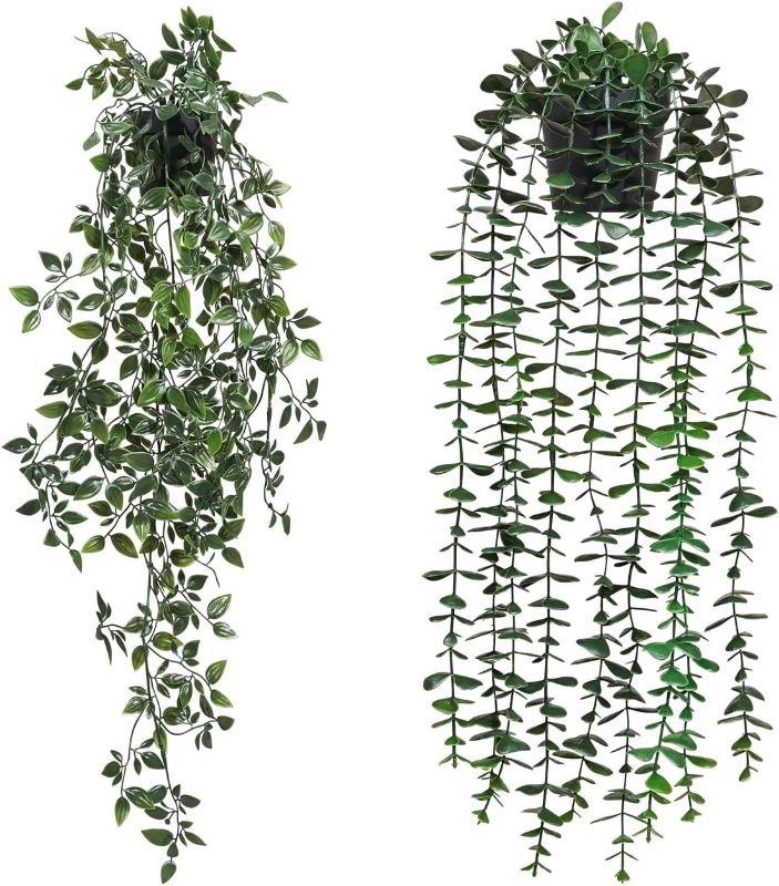 Photo 1 of Artificial Hanging Plants 2 Pack Fake Potted Plants for Wall Home Room Office Indoor Decor (2 Pcs)
