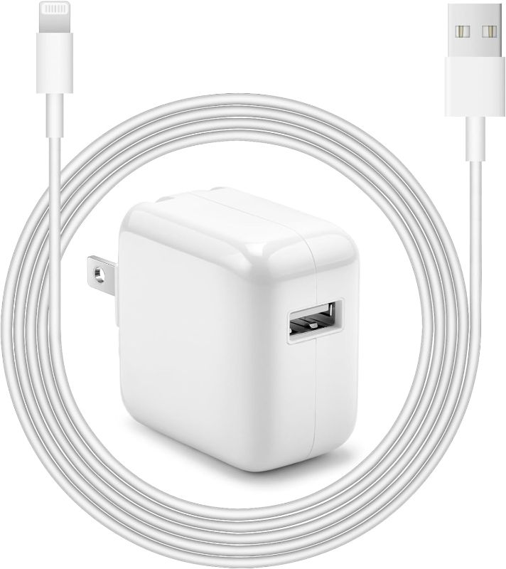 Photo 1 of iPad Charger iPhone Charger 12W USB Wall Charger Foldable Portable Travel Plug with USB Charging Modem Cables Compatible with iPhone, iPad, iPad Mini, iPad Air 1/2/3, Airpod
