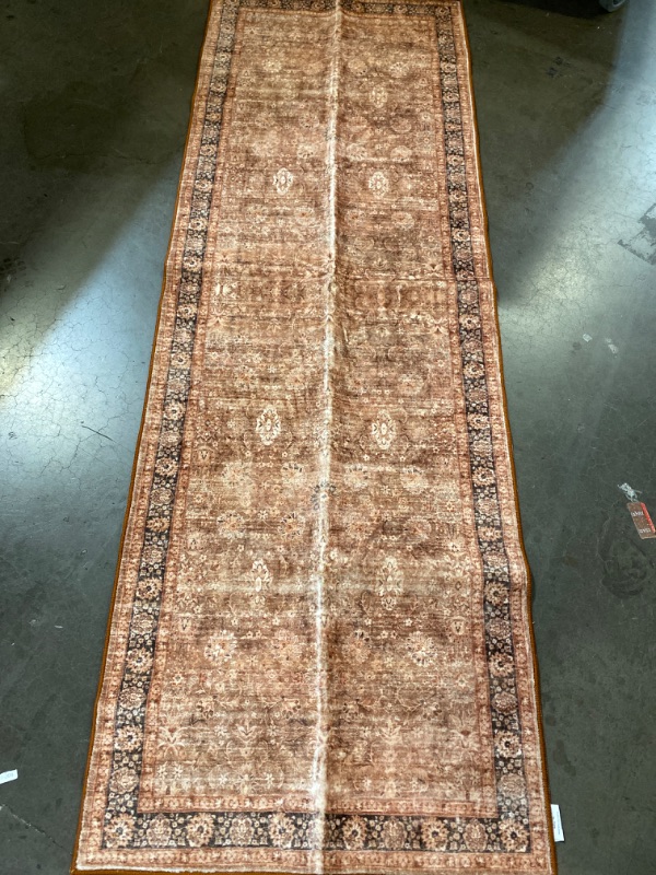 Photo 2 of Washable Runner Rug,Boho Runner Rugs for Hallway 2x6, Non Slip Bathroom Rug, Non Shedding Distressed Floral Kitchen Mat Indoor Entrance Floor Carpet Runner for Dorm, Brown
