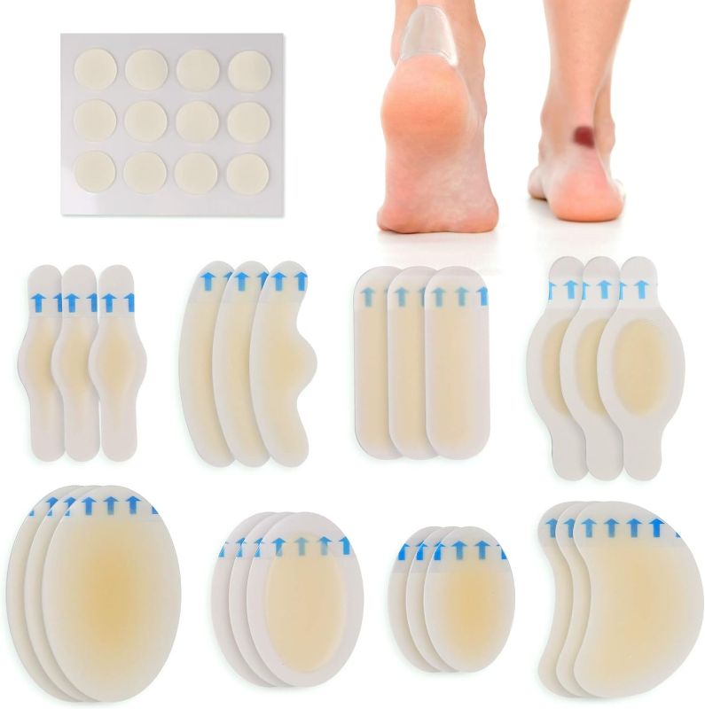 Photo 1 of LotFancy Blister Bandages, 24PCS Blister Pads and 12 Dots Acne Plaster, Gel Blister Cushion - 8 Size Waterproof Hydrocolloid Seal Adhesive Bandages for Foot, Toe, Heel Blister Prevention & Recovery
