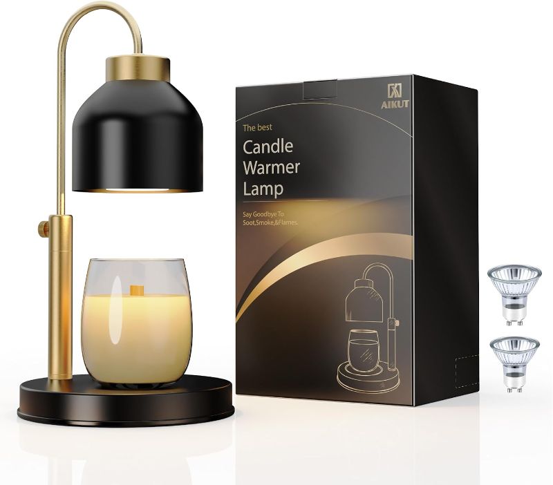 Photo 1 of Candle Warmer Lamp, with 2 Bulbs,Timer & Dimmer,Height Adjustable Electric Top Candle Melter,Compatible with Large Yankee Candle Jars,3 Wick Candles,110-120v,Black
