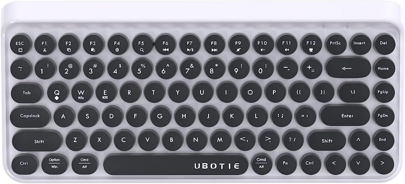Photo 1 of UBOTIE Portable Bluetooth Colorful Computer Keyboards, Wireless Mini Compact Retro Typewriter Flexible 84Keys Design Keyboard (Black-White)
