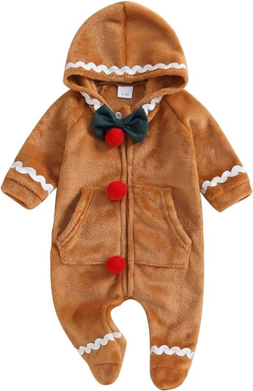 Photo 1 of size 6-12 months My First Christmas Baby Boy Girl Clothes Outfits Newborn Fleece Jumpsuit Long Sleeve Zipper Hooded Footies Romper
