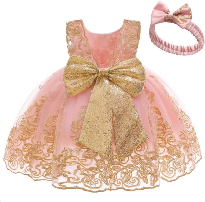 Photo 1 of CMMCHAAH 0-6 Years Baby Girls Pageant Lace Embroidery Dresses Toddler Formal Dress with Headwear
