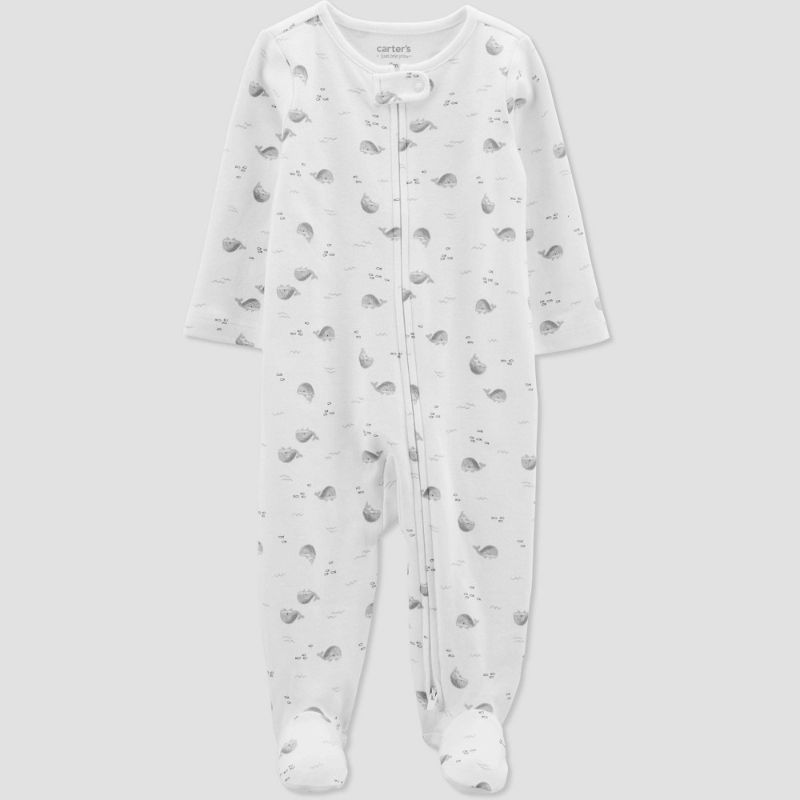 Photo 1 of 6 mo Carter's Just One You® Baby Whale Footed Pajama - Gray/White 

