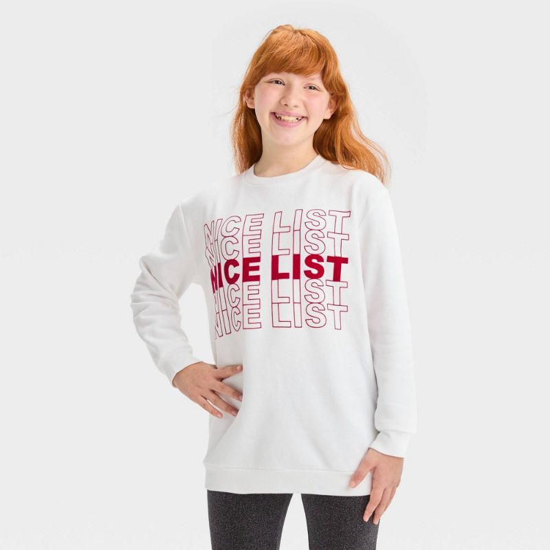 Photo 1 of {L} Girls' Oversized 'Nice List' Crewneck Sweatshirt - Art Class™ White 