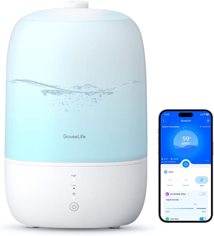 Photo 1 of GoveeLife Smart Humidifiers for Bedroom, 3L Top Fill Cool Mist Humidifiers with Essential Oil Diffuser, Humidity Control, WiFi Air Humidifier with Night Light, for Baby, Plants, Home, Work with Alexa
