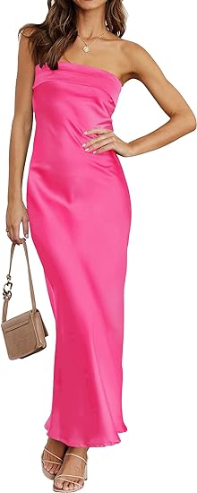 Photo 1 of {S} ZESICA Women's 2024 Summer Satin Strapless Dress Sexy Backless Bodycon Wedding Cocktail Party Maxi Dresses
