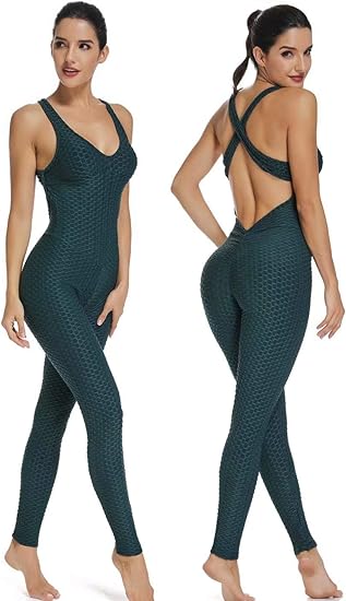 Photo 1 of {S} SEASUM Women Texture Bodysuit Sleevesless Sport One-Piece Backless Sexy Slimming Bodycon Rompers Jumpsuit
