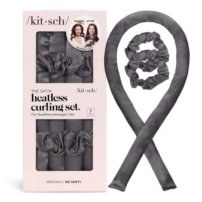 Photo 1 of Kitsch Satin Heatless Curling Set - Overnight Hair Curlers to Sleep in, Heatless Curls, Heatless Hair Curler Overnight Curls, Heatless Curling Rod Headband, No Heat Soft Curlers to Sleep in - Charcoal
