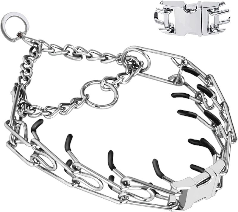Photo 1 of Prong Pinch Collar for Dogs, Adjustable Training Collar with Quick Release Buckle for Small Medium Large Dogs(Packed with Two Extra Links) (M/L(18-23" Neck, 3.00mm))
