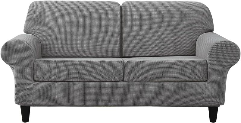 Photo 1 of High Stretch Couch Cover Sofa Covers for 3 Cushion Couch 7 Pieces Cushion Covers and Couch Back Cushion Covers for Loveseat Covers (Dark Grey,Large 3 Seater 5 Pcs)
