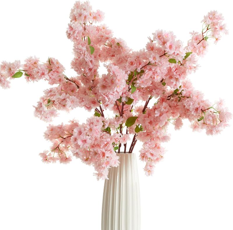 Photo 1 of PARTY JOY 3PCS Cherry Blossom Branches, Artificial Fake Flowers Stems Silk Tall Flower Arrangement Cherry Blossom Decor for Home Wedding Centerpieces Decoration(Pink)

