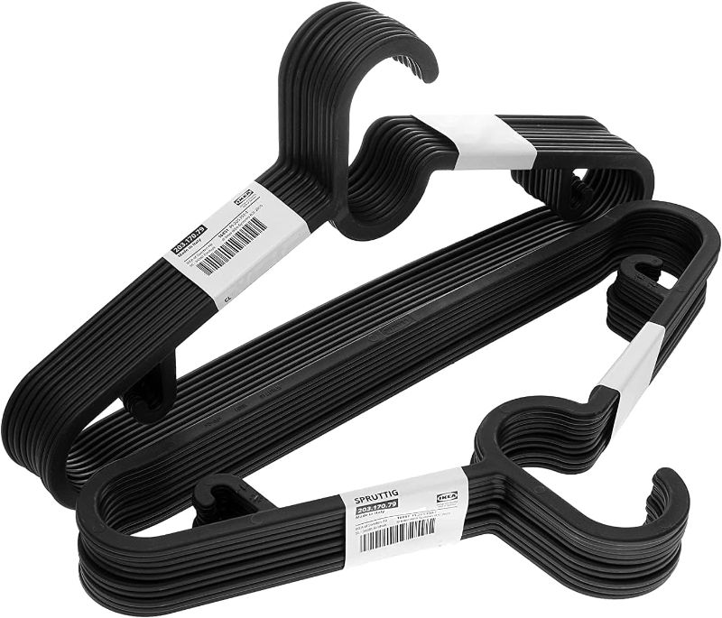 Photo 1 of Ikea SPRUTTIG Lightweight Clothes Hangers, Black, Plastic - Set of 20, 29cm
