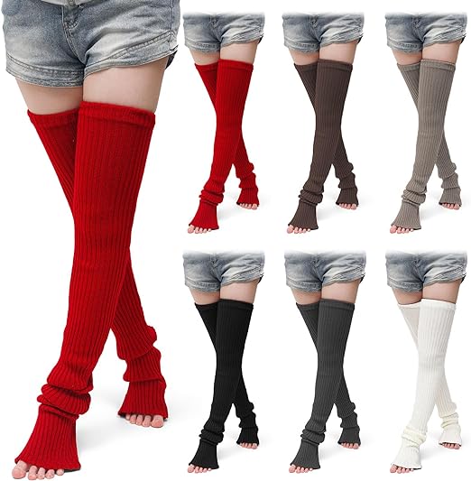 Photo 1 of 6 Pairs Women's Winter Over Knee High Footless Socks 35 Inch Long Leg Warmers High Ribbed Cable Knit Socks Knit Boot Socks for Winter 80s Party Dance Sports

