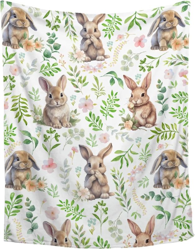 Photo 1 of Bunny Blanket Cute Rabbit Floral Blanket Bunny Gifts for Bunny Lovers Bunny Leaf Blanket for Toddler Kids Women Girls Bunny Decor for Couch Bed Outdoor 40"x50"for Kids/Child
