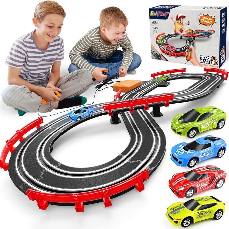 Photo 1 of Slot Car Race Track Sets, Electric Boys Toys Race Car Track with 4 Slot Cars, 2 Controllers, Lap Counter, Gifts for Kids Age 3 4 5 6 7 8-12
