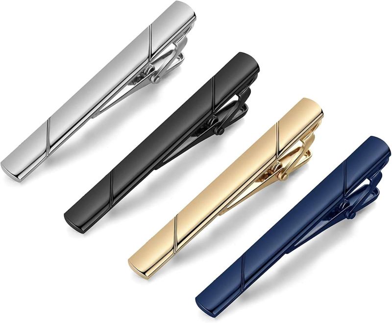 Photo 1 of MOZETO Tie Clips for Men, Black Gold Blue Silver Tie Bar Set for Regular Ties, Luxury Box Gift Ideas
