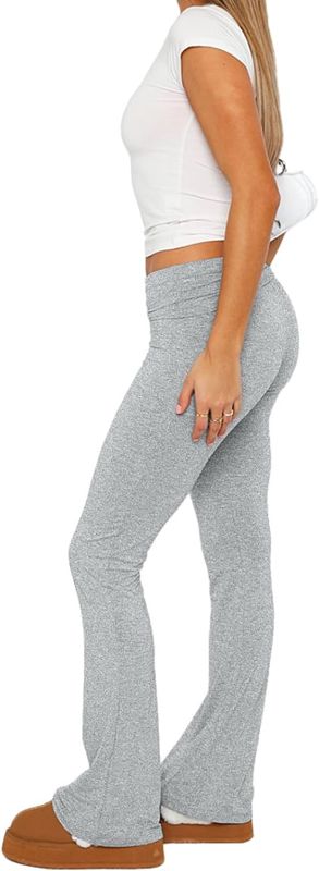 Photo 1 of {L} Women Casual Fold Over Flare Leggings Y2k Low Rise Slim Fit Bootcut Pants Yoga Sweatpants
