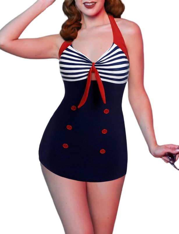 Photo 1 of {XL} Ekouaer Womens Vintage Striped One Piece Swimsuit Monokini Boyleg Bathing Suit Swimwear
