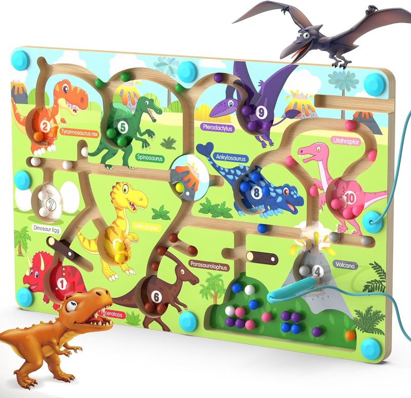 Photo 1 of Magnetic Color and Number Maze,Dinosaurs Montessori Toys for 3+ Year Old Boys Girls, Fine Motor Skills Wooden Puzzles Board Games, Preschool Educational Learning Toys for Activities for Toddlers Kids
