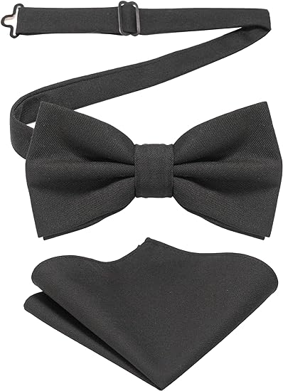 Photo 1 of JEMYGINS Solid Color Cotton Pre-tied Bow Tie Wool Bowtie and Pocket Square Set for Men
