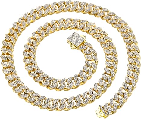 Photo 1 of FEEL STYLE Mens Cuban Link Chain Miami Cuban Necklace 18k Gold Silver Diamond Cut Stainless Steel Chain for Men13mm 10mm Iced Out Hip Hop Jewelry
