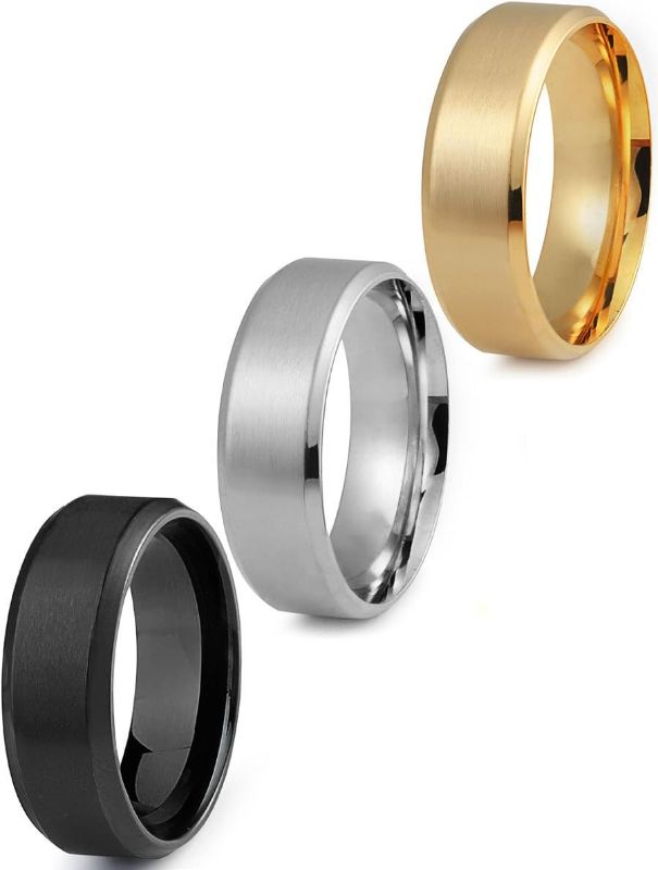 Photo 1 of {13.5} Jstyle Stainless Steel Rings for Men Wedding Ring Cool Simple Band 8MM Width 3 Pcs A Set
