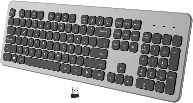 Photo 1 of Wireless Keyboard,Quiet 2.4Ghz Computer Keyboard, Slim 104 Keys Full Size PC Keyboard with Metal-Texture Panel,Enlarged Indicator,Numeric Keypad for Laptop,Desktop,Surface,Chromebook,Notebook
