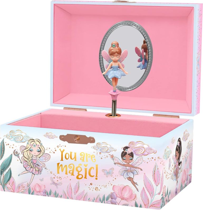 Photo 1 of Giggle & Honey Musical Fairy Jewelry Box for Girls - Kids Music Box with Spinning Fairy and Mirror, Princess Birthday Gifts for Little Girls, Childrens Jewelry Boxes for Ages 3-10 - 6 x 4.7 x 3.5 in
