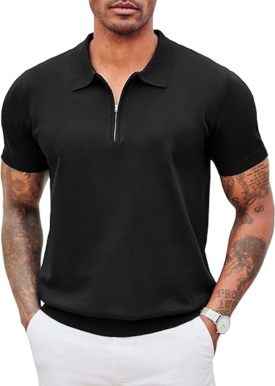 Photo 1 of {XL} COOFANDY Mens Knit Polo Shirts Short Sleeve Quarter Zip Polo Casual Collar T Shirts Retro Polo Shirt Classic Golf Shirt
