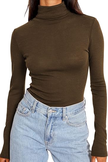 Photo 1 of {XL} Trendy Queen Women's Turtleneck Long Sleeve Shirts Fall Fashion Basic Layering Slim Fit Soft Thermal Underwear Tops
