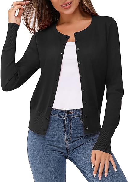 Photo 1 of {L} Newshows Women's Solid Button Down Long Sleeve Classic Crew Neck Knit Cardigan Sweater
