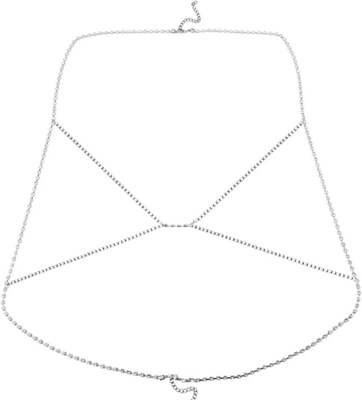Photo 1 of VUTRIEU2K Stainless Steel Crystal Tennis Body Waist Chain Belly Chain For Women Beach Bikini Chest Bra Jewelry (Silver- )
