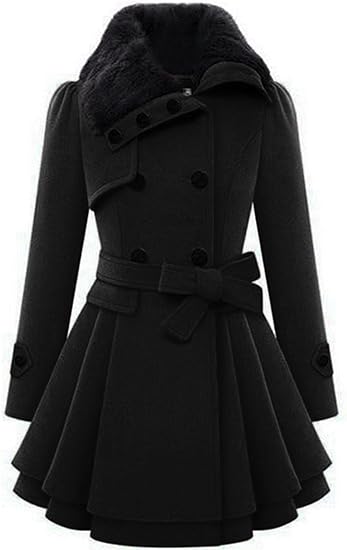 Photo 1 of {M} Zeagoo Women's Fashion Faux Fur Lapel Double-Breasted Thick Wool Trench Coat Winter Warm Jacket S-2XL

