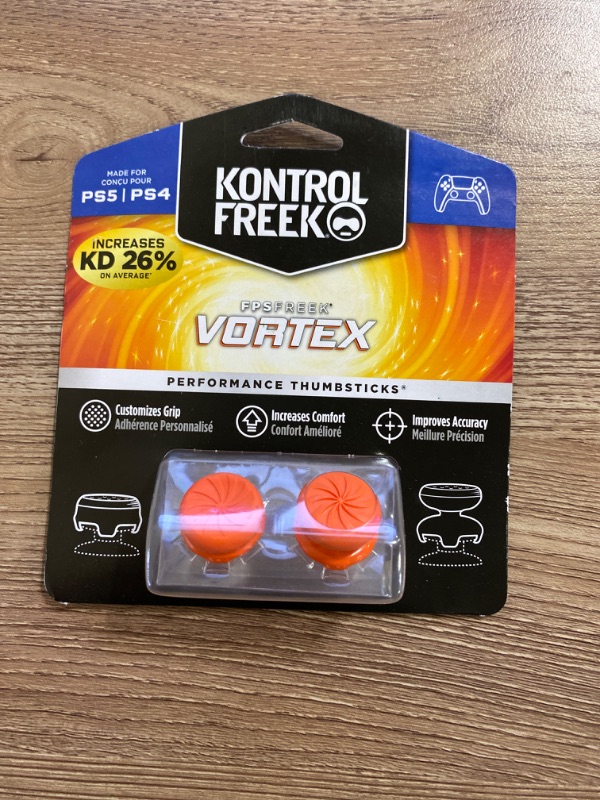 Photo 2 of KontrolFreek FPS Freek Vortex for Playstation 4 (PS4) and Playstation 5 (PS5) Controller | Performance Thumbsticks | 1 High-Rise Convex, 1 Mid-Rise Concave | Orange
