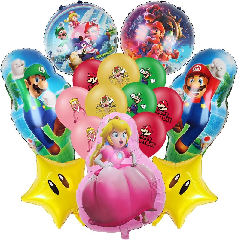 Photo 1 of 22 Pcs Mario Balloons, Mario Birthday Decorations, Mario Birthday Party Supplies, Theme Foil Balloons Latex Balloons Set, Mario Party Decorations for Kids Party Decoration
