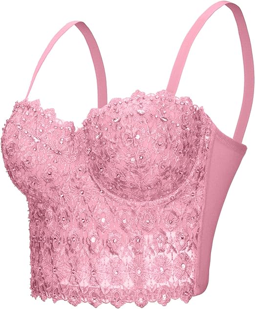 Photo 1 of {L} VEENDEO Chenyi Women's Lace Rhinestone Bustier corset Wedding Party Crop Top Bra Vest
