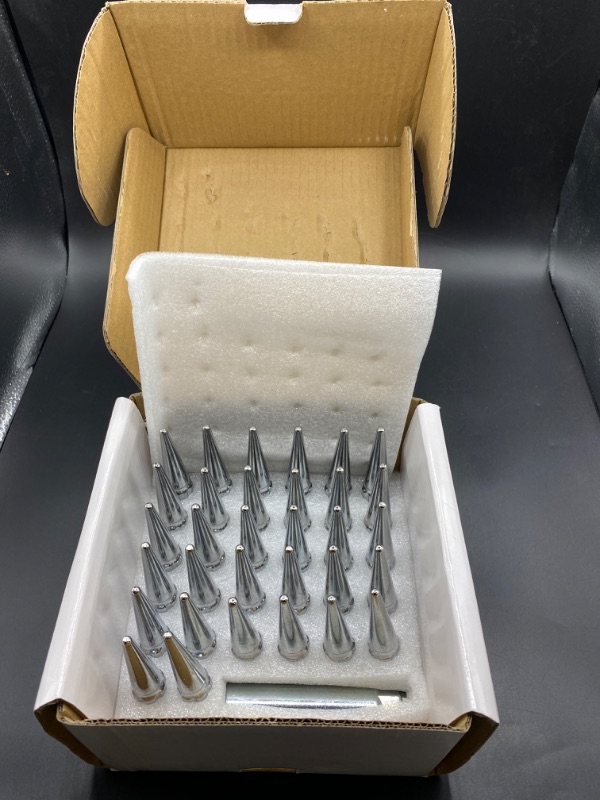 Photo 1 of Orion Motor Tech 14x1.5 Lug Nuts Chrome 24 Piece, M14x1.5 Spike Lug Nuts Wheel Accessories Compatible with Chevy Ram Ford and GMC
