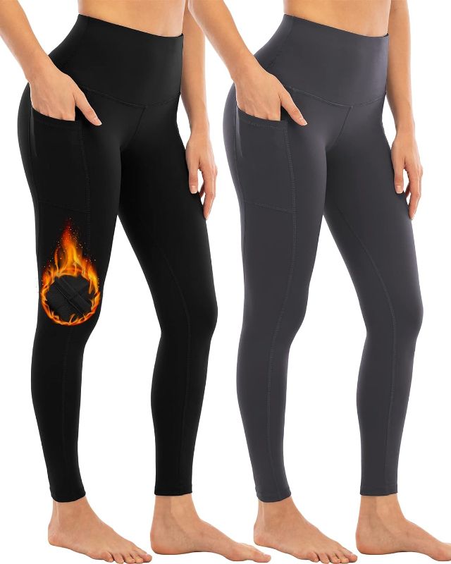 Photo 1 of [M} YEZII Fleece Lined Leggings with Pockets for Women,High Waisted Winter Yoga Pants
