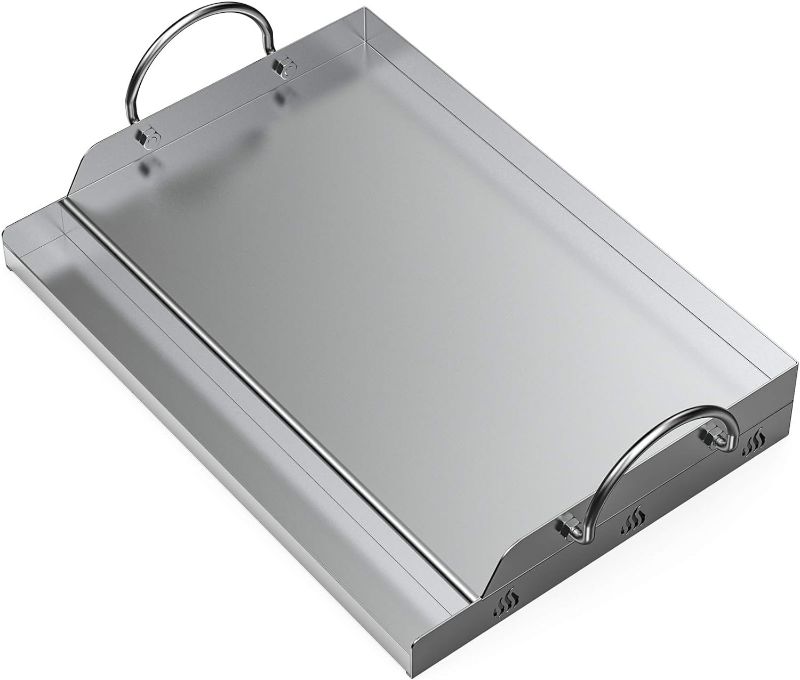 Photo 1 of Onlyfire Universal Stainless Steel Griddle for Most BBQ Grills with Removable Handles, 18"×12.5"
