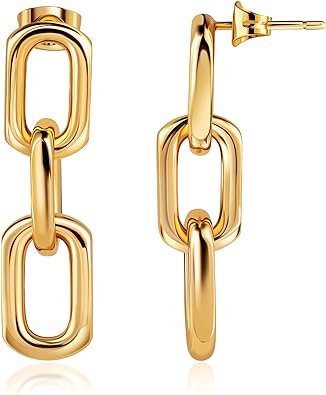 Photo 1 of Barzel 18K Gold Plated Symmetrical Drop Chain Earrings - Made in Brazil
