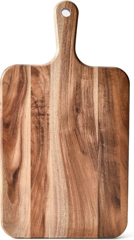 Photo 1 of Acacia Wood Cutting Board - Wooden Kitchen Cutting Board for Meat, Cheese, Bread,Vegetables &Fruits- Charcuterie Board Cheese Serving Board with Handle,16" x 8.6”
