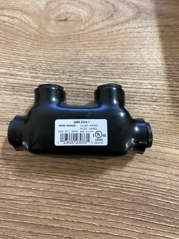 Photo 2 of AP-10203, Black Insulated in-Line Splice Connector, 2/0-6 Wire Range, 3.23" L x 0.98" W x 1.63" H, Pre-Filled with Oxide Inhibitor, Easy Re-Entry, Rubber Vinyl Coating, 2 Set Screws
