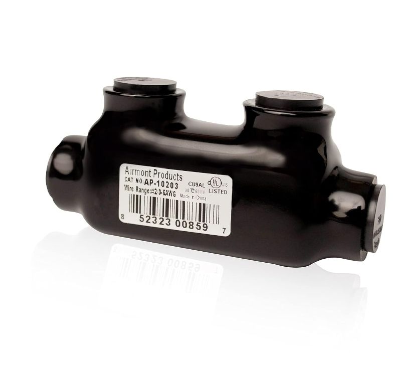 Photo 1 of AP-10203, Black Insulated in-Line Splice Connector, 2/0-6 Wire Range, 3.23" L x 0.98" W x 1.63" H, Pre-Filled with Oxide Inhibitor, Easy Re-Entry, Rubber Vinyl Coating, 2 Set Screws
