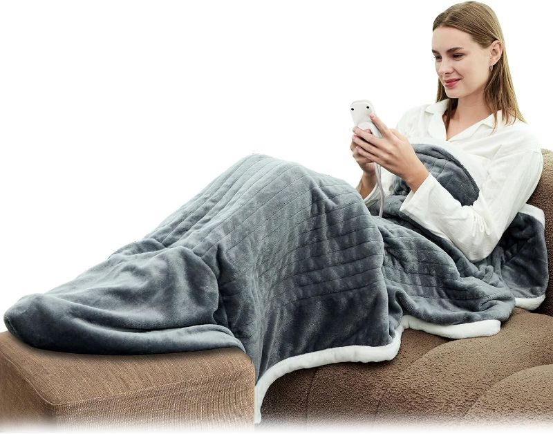 Photo 1 of Comfytemp Heated Blanket Throw with Foot Pocket, 43"x71" Soft Flannel Electric Throw Blanket with 3 Heating Levels & 4h Auto Off, Over-Heat Protection Small Heating Lap Blanket Machine Washable, Grey

