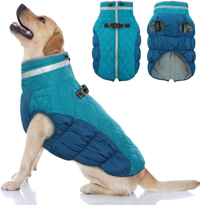 Photo 1 of {M} OUOBOB Dog Coat, Waterproof Winter Coat with Harness, Reflective, Windproof, Dark Green, Large
