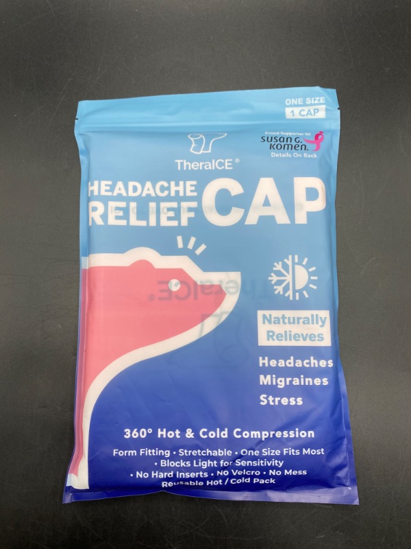 Photo 2 of TheraICE Migraine Relief Cap, Migraine Ice Pack Mask Products, Women Cooling Gel Hat, Face Cold Compress Head Wrap for Her Stress. Great Birthday Gift for Mom, Sister, Grandma, Girlfriend, & Teacher
